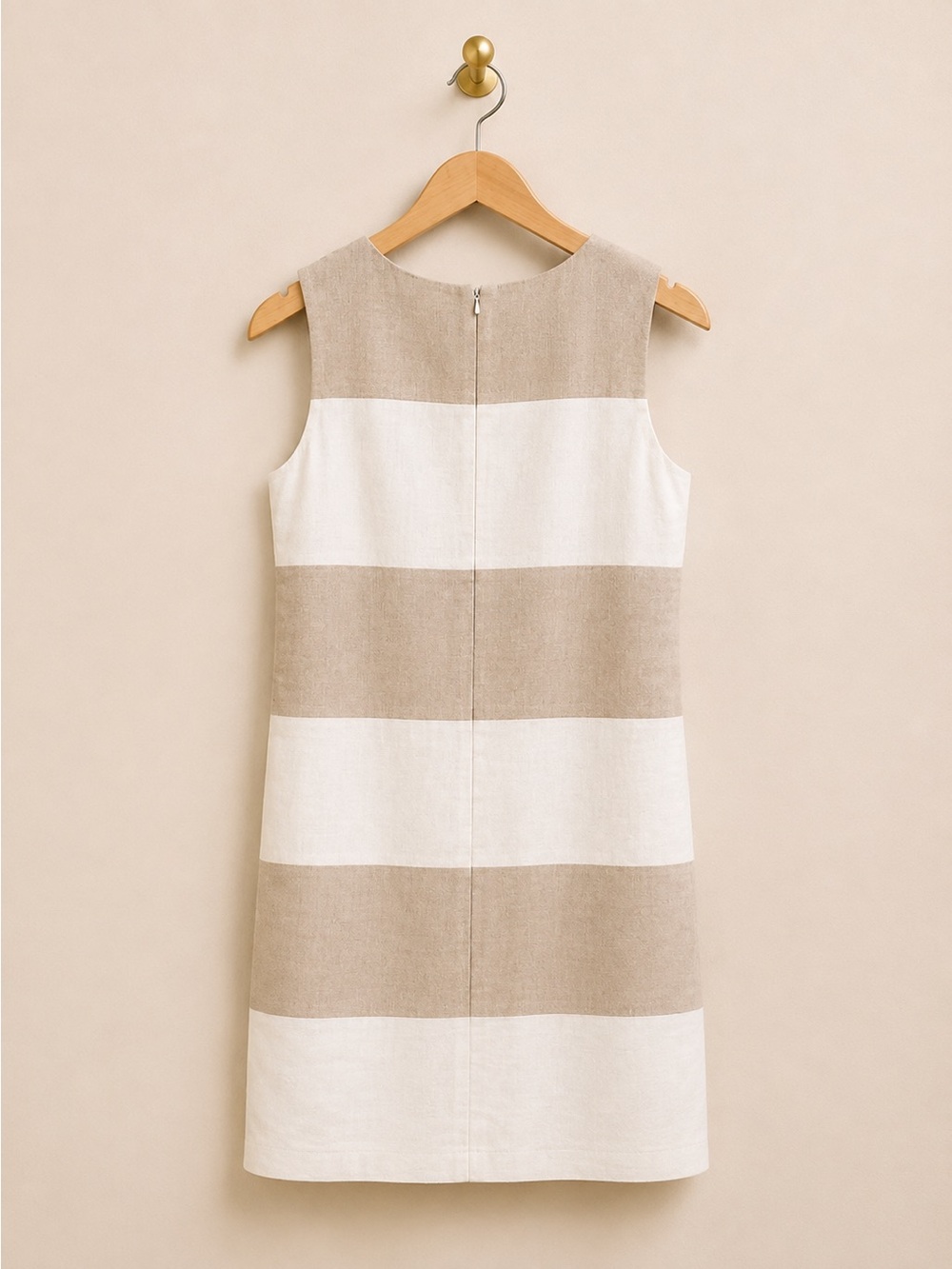 Bean Signature Beige & White Striped Shift Dress Women’s US 4 Sleeveless - Picture 2 of 4
